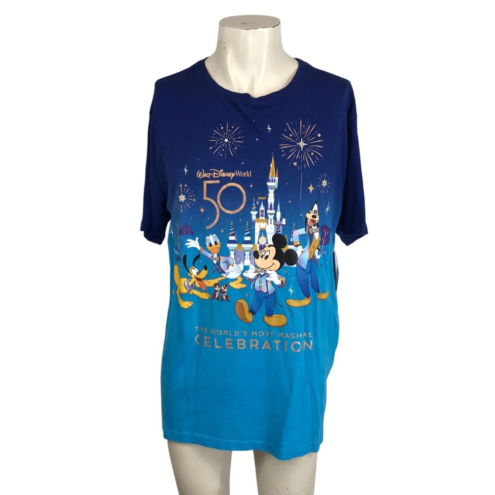 DISNEY - MEN'S L - BLUE WALT DISNEY 50TH CELEBRATION SHORT SLEEVE T-SHIRT